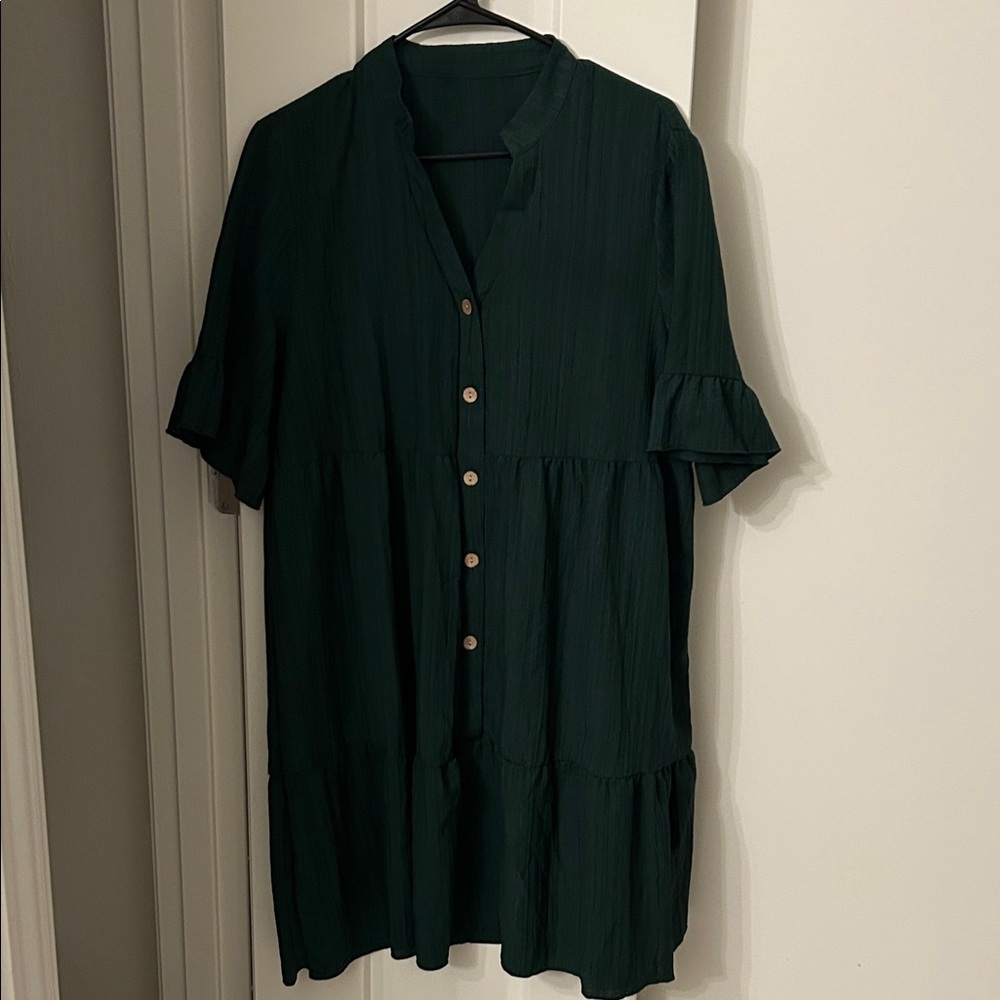 SHEIN Dark Green Button-Front Mini Dress